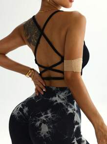 Easithlete Women's Solid Color Cross Back Cropped Workout Tank Top For Everyday Fitness - Black - View 4