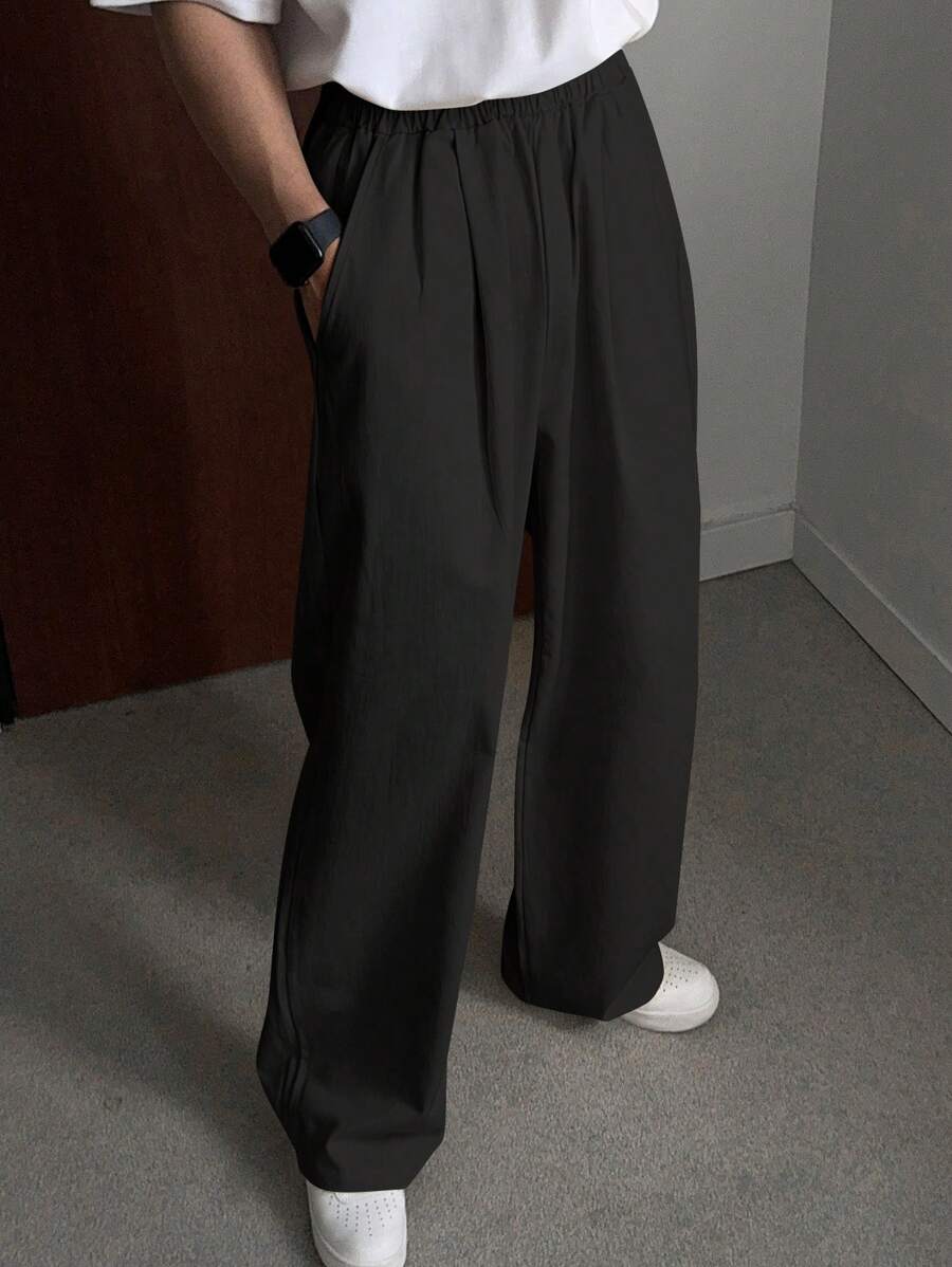 DAZY 春季男士纯黑色宽腿宽松休闲裤，秋季