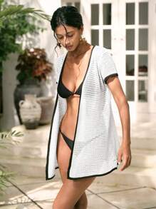 Swim Chiccia Women's Two-Tone Vintage Coin Crocheted Beachwear Cover Up For Summer Beach Vacation - White - View 7