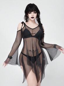 ROMWE Goth Punk Bling Slip Dress Cover Up, Halloween - Black - View 1