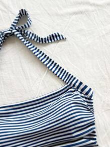 Soleia Nuevo estilo de atuendo de verano con moño, tiras y tejido de punto para la playa, festival de música western, estilo bohemio vintage, top de tirantes de canesú plisado a rayas