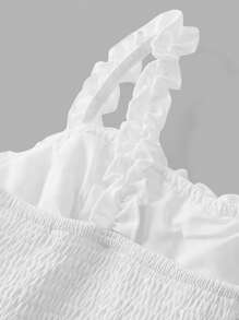 Tween Girl Chest Pleated Multi-Layered Asymmetrical Ruffled Suspender Waist Elegant Dress, Fairy Dress, Spring Outing - White - View 3