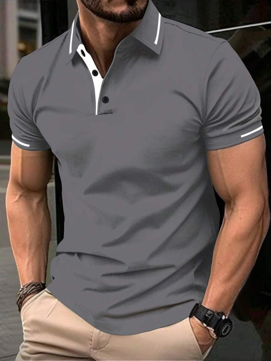 Manfinity Homme Men's Color Block Short Sleeve Casual Commuter Polo Shirt - Grey - View 1