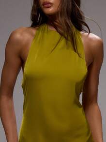 MUSERA Halterneck Satin Fishtail Hem Sleeveless Maxi Dress Summer Vacation Elegant Wedding Guest Graduation Formal Ibiza Holiday Beach - Green - View 5