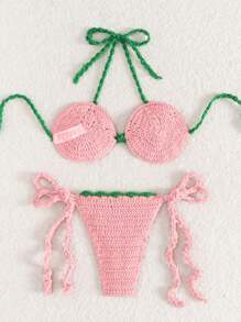 Swim Mod 女士海滩度假钩针草莓图案罩衫 - 淺粉色 - 查看 2