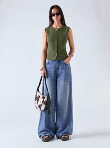 LYSMO 女士斑点针织背心-2025 年春夏新品 - 綠色 - 查看 3