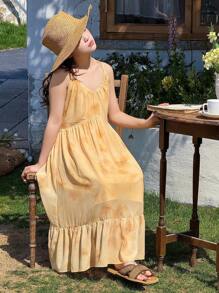 DAZY Tween Girls' Vacation Casual Floral Print Cami Dress,Girls Summer Outfits,Back To School Clothes - Yellow - View 2