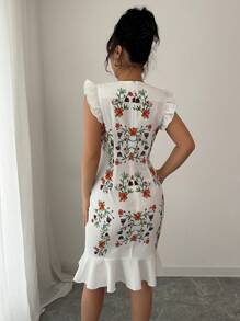 Elenzga Women's Floral Print Cap Sleeve Elegant Mini Dress For Vacation