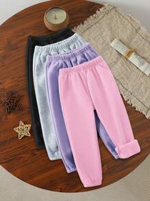 SHEIN Playful Pals 4 件套女婴休闲简约纯色舒适裤子 - 彩色 - 查看 3