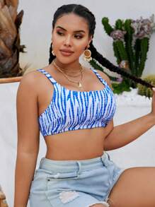 Swim Vcay Plus Size Women Top With Adjustable Wide Straps, Striped Digital Print Bikini Top For Beach & Resort For Summer Beach Vacation - Multicolor - View 4