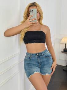 SHEIN 1 pieza Sujetador camiseta sin cables sexy para mujer con encaje, minimalista y romántico