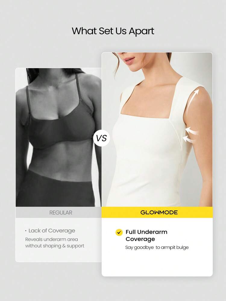FeatherFit™ Full Underarm Hip Length Square Neck Basic Tank Top Low Impact Yoga Pilates Studio Daily Removable Cups Spring Summer