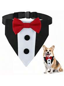 1pc Soft & Handsome Bow Tie Wedding Black Suit Pet Drool Bib Collar - Red - View 9