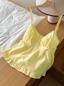 Comfortcana 女士格纹荷叶边休闲吊带背心