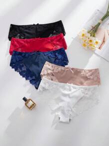 SHEIN 5 件套女士浪漫简约蕾丝拼接性感三角裤 - 彩色 - 查看 4