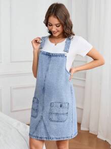 SHEIN Vestido de peto informal de maternidad de mezclilla desgastada