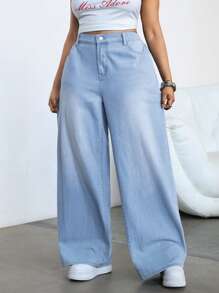 SHEIN EZwear 大码休闲修身直筒蓝色牛仔裤，蓝色，适合派对、节日、约会、情人节、下午茶、夏季/夏季服装/夏季服装，全年，适合春夏季假期，适合夏季，蓝色夏季，女士度假服装，复活节，春季，西方，女士办公室服装，狂欢服装，婴儿送礼会礼服，Cottagecore，女士乡村服装，别致，女士优雅连衣裙，沙滩裙，毕业礼服，度假礼服，复活节礼服，太阳裙 - 藍色 - 查看 5