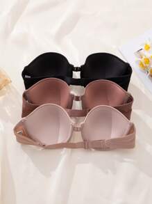 3 件套简约无肩带性感女士胸罩，前扣式钢圈胸罩 - 彩色 - 查看 2