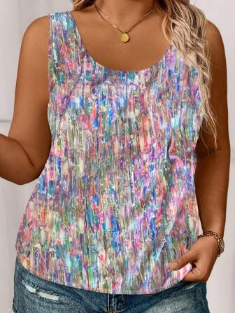 SHEIN LUNE Débardeur brillant à paillettes tout-sur-imprimé, grande taille, pour femmes, Top graphique d'été pour femmes