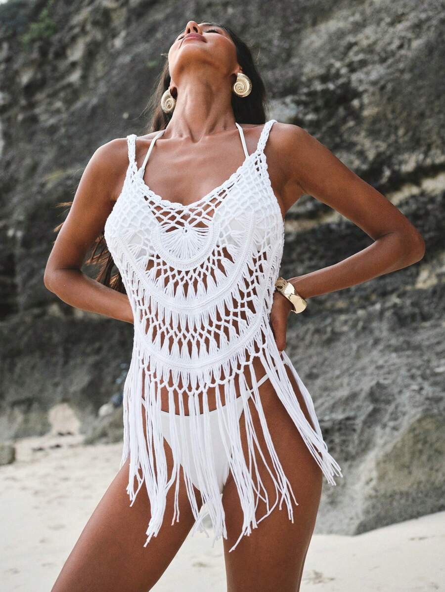 Opulessa Sexy Camisole für den Urlaub mit einfarbigem Hohlsaum und Quaste für Damen