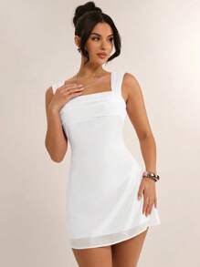 SHEIN BAE Váy ngắn hở lưng màu hồng nhạt cổ vuông gợi cảm cho kỳ nghỉ hè trên bãi biển, thích hợp cho hẹn hò hàng ngày, đi chơi đêm, hộp đêm, tiệc tùng, tụ tập, tiệc hồ bơi, quần áo mùa tựu trường, quần áo mùa tựu trường, váy ngày lễ, váy nữ, quần áo lễ hội âm nhạc, quần áo lễ hội nhạc đồng quê, quần áo hòa nhạc - trắng - Xem 7