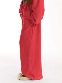 MUSERA Tie Front Linen Feel Beach Trousers Summer Vacation Elegant Boho Ibiza     Party Pants Spring Holiday - Red - View 4