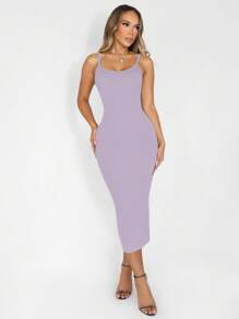 Sirith Seamless Knit Black Mid-Length Dress With Built-In Jumpsuit - Mauve Purple - View 5