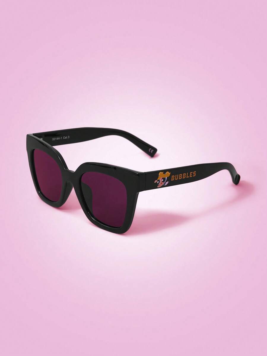 THE POWERPUFF GIRLS X SHEIN Bubbles & Letter Print Fashion Glasses - Black - View 1