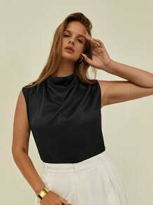 Auralis Áo sơ mi Plus Size Vắt màu trơn Thanh lịch - màu đen - Xem 4