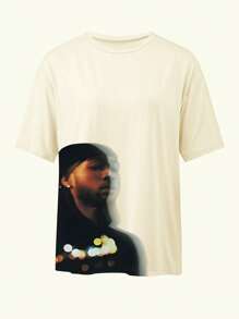 Áo phông họa tiết retro dành cho nữ, in hình nhân vật đường phố, yếu tố Hip-Hop, áo phông mặc hàng ngày mùa xuân và mùa hè - Màu be - Xem 3