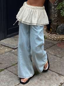 DAZY Solid Color Ruffled Hem Casual Summer Tie-Up Women Skirt - White - View 7