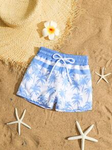 Baby & Toddler Boys Coconut Tree Print Woven Fabric Swim Trunks - Multicolor - View 1
