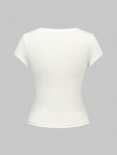 ROMWE Avant Y2K Retro Style Rhinestone Embellished Hippie Letter Print Short Sleeve T-Shirt