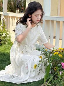 Dazy Kids Tween Girl Round Neck Sleeveless Woven Summer Dress Vacation - White - View 5