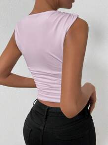 Chiquease Women's Solid Color Fitted Ruched Crew Neck Camisole