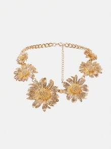 SHEIN SXY 复古欧式向日葵拼接合金花朵项链 - 金色 - 查看 1
