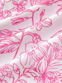 SHEIN Teen Girls Seaside Vacation Pink Floral Print Knit Halterneck V-Neck Bikini Set, Beach Outfit Bathing Suit Summer,Summer Beach