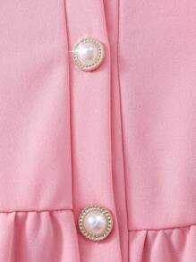 Genkimix Kids 1pc Young Girl Solid Color Collar Puff Sleeve Button Up Cute Dress With Small Bag, Suitable For Summer Summer Holiday - Pink - View 8