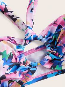 Swim Oasis 3pcs Set Oasis Print Halter Neck Swimsuit For Summer Beach Vacation - Multicolor - View 7