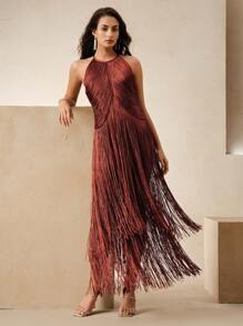 Anewsta Elegant Vintage Bohemian Fringe Maxi Dress, Suitable For Spring/Summer, Holidays, Festivals, Beaches, Parties, Easter