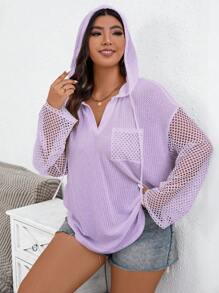 SHEIN Essnce Áo hoodie rút dây màu trơn cỡ lớn thường ngày - Màu tím hoa cà - Xem 3