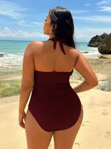 Swim Lushoire 1 pieza Traje de baño de una pieza con cuello halter de unicolor y talla grande, minimalista y de moda, apropiado para el verano