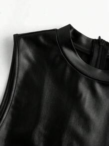 Zolique Women's Solid Color Fitted Waist Tie Sexy Sleeveless Bodycon Dress - Black - View 3