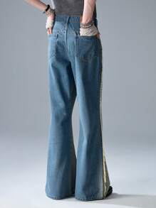 NEON BLANC 男士口袋喇叭裤腿休闲百搭街头时尚牛仔裤，街头服饰 - 霧霾藍 - 查看 4