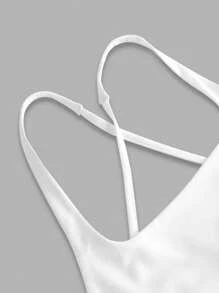 Girlism TEENGIRL White Minimalist Hollow Back Sports Tank Top, College Tank Top, Solid Color Tank Top - White - View 4