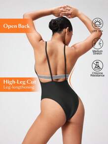 Swim Nautrix Women's Letter Print Quick Dry Racerback One-Piece Swimsuit Without Cup For Summer Beach Vacation - Black - View 2