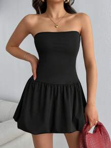 SHEIN Vestido con falda estilo paracaídas de hombros descubiertos, moda adecuada para el verano