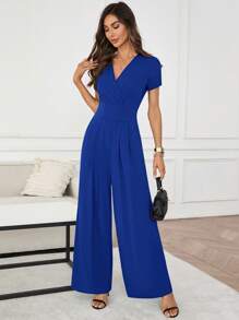 SHEIN Clasi 女士休闲通勤纯色收腰阔腿连体裤