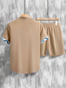 Manfinity RSRT Men's Short Sleeve Shirt And Shorts Set, Simple And Fashion, Suitable For Summer Men Clothes Sets - Khaki - View 2