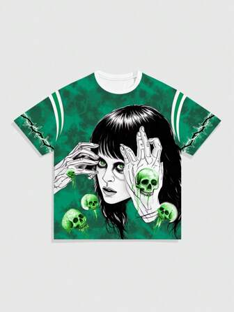 Goth Camiseta de cuello redondo de estilo vintage para hombre de urbana, adecuada para uso casual de todos los días, temporada de primavera/verano